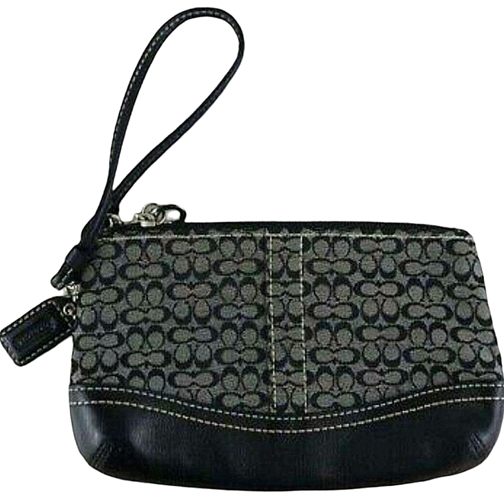 Coach Signature Zip Wristlet (8.5" x 5.5" x 2") - Black/Grey